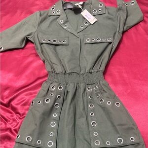 Maje Olive Green Eyelet-Trim Utility Dress